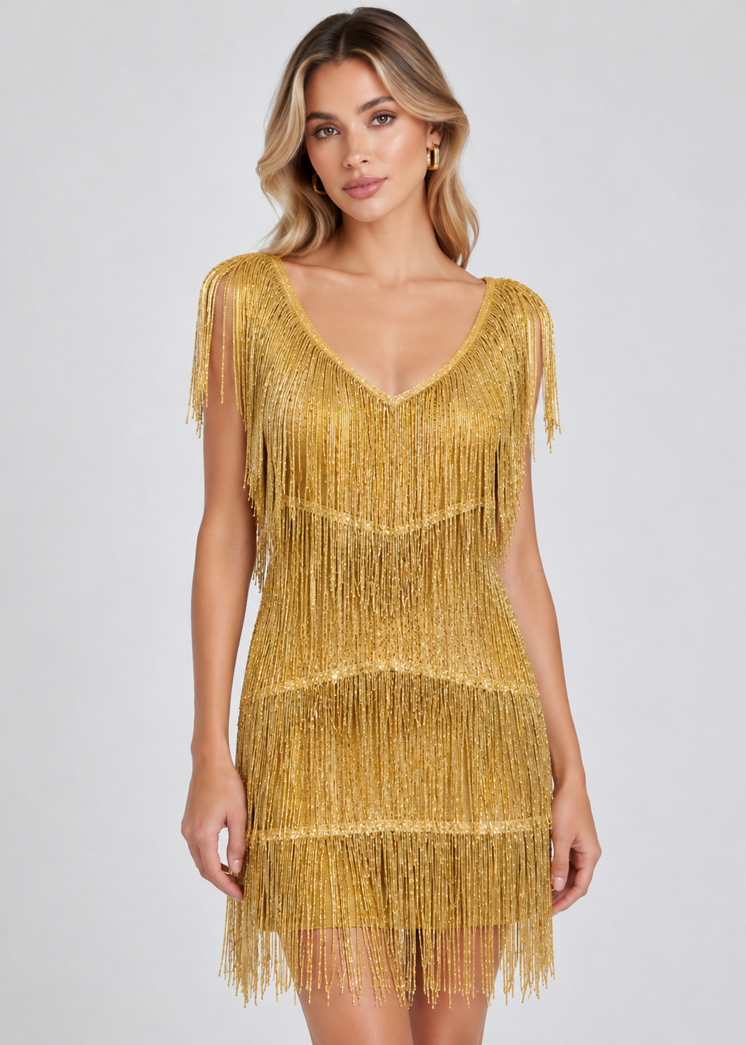 Party Mini Dress | Women’s Fringe Detail V Neck Mini Dress | Party Evening Wear | Steven & Levon