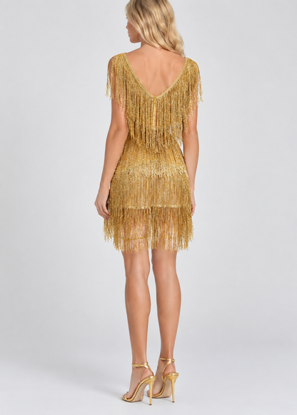 Party Mini Dress | Women’s Fringe Detail V Neck Mini Dress | Party Evening Wear | Steven & Levon