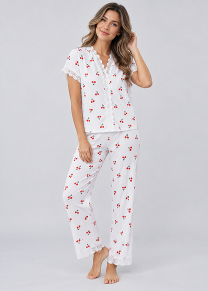 Marla | Women's Cherry Lace Pyjama Set | Sleepwear | Steven & Levon