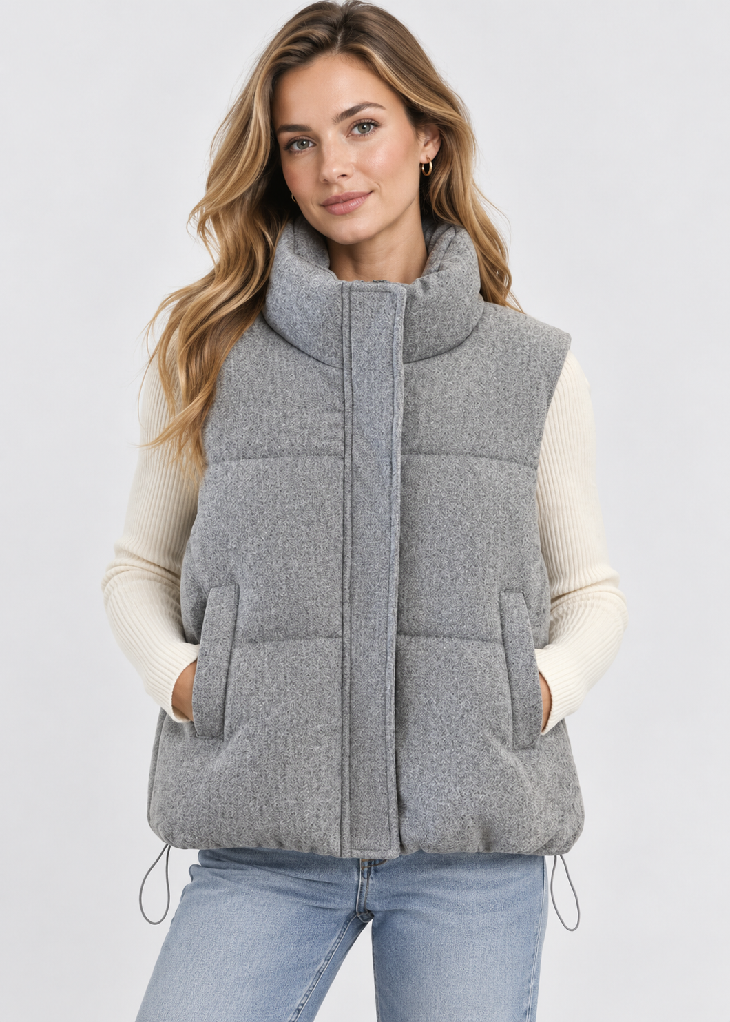 Women's Grey Padded Gilet | Warm Cotton Sleeveless High Neck Vest | Steven & Levon