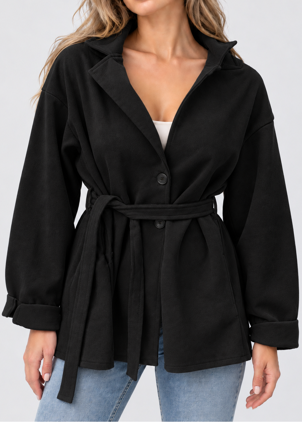Women's Wool Coat | Lantern Sleeves | Turn-Down Collar | Lace-Up | Warm | Winter | Steven & Levon