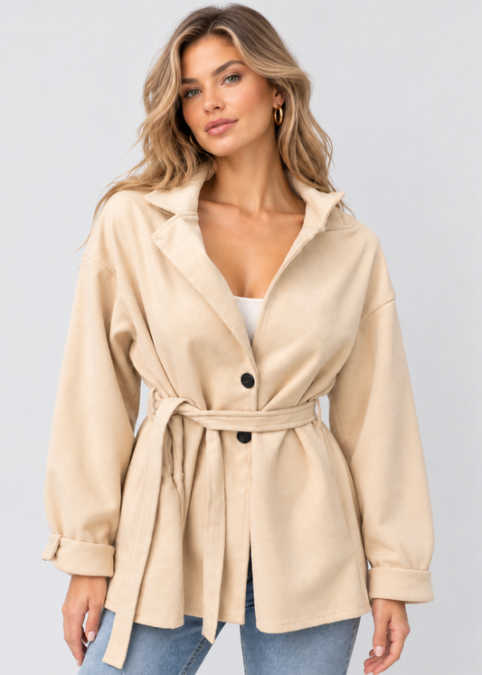 Women's Wool Coat | Lantern Sleeves | Turn-Down Collar | Lace-Up | Warm | Winter | Steven & Levon