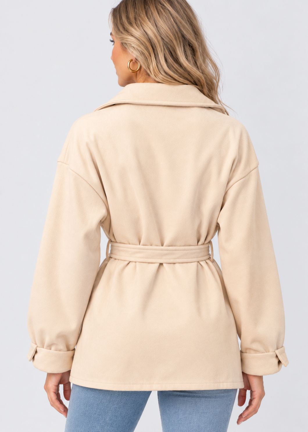 Women's Wool Coat | Lantern Sleeves | Turn-Down Collar | Lace-Up | Warm | Winter | Steven & Levon