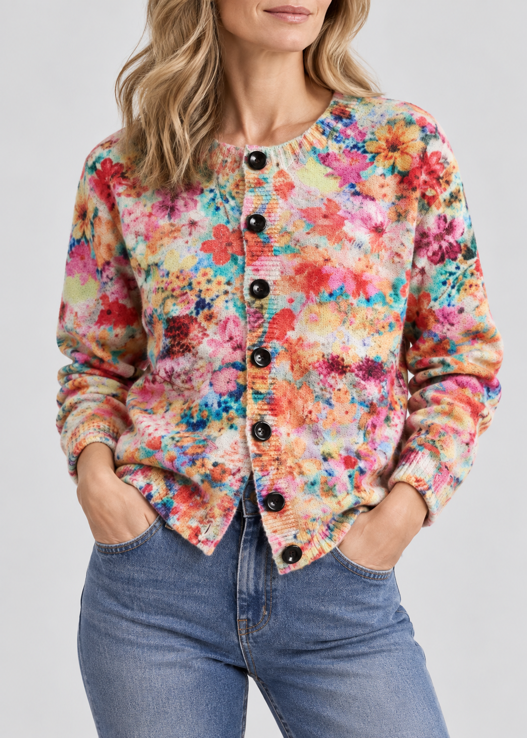 Floral Cardigan | Women's Button-Up Sweater | Polyester | Steven & Levon