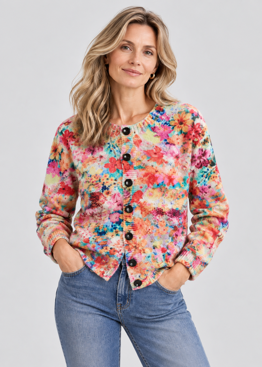 Floral Cardigan | Women's Button-Up Sweater | Polyester | Steven & Levon