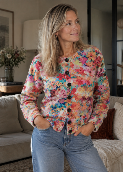 Floral Cardigan | Women's Button-Up Sweater | Polyester | Steven & Levon