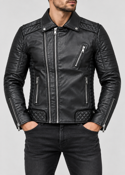 Men's Luxe Leather Jacket | Men | PU Leather | Slim Fit Stand Collar Zip Front | Steven & Levon