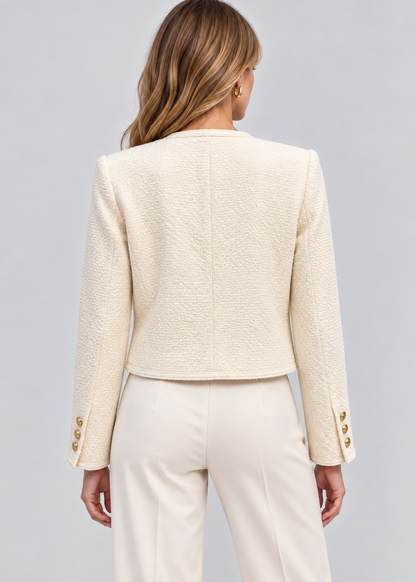 Women's Round Neck Blazer | Structured Tailored Jacket | Elegant Smart Wear | Steven & Levon