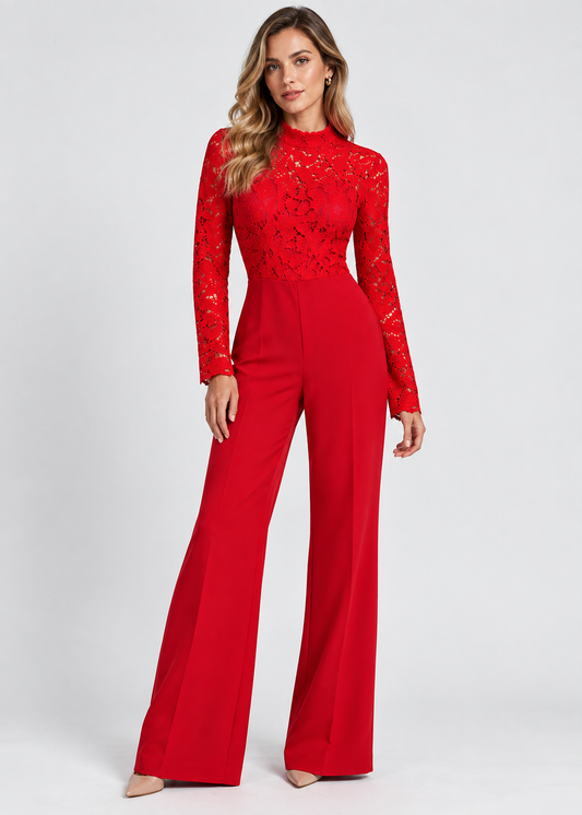 Women's Lace Jumpsuit | Embroidered Flared Leg | Steven & Levon