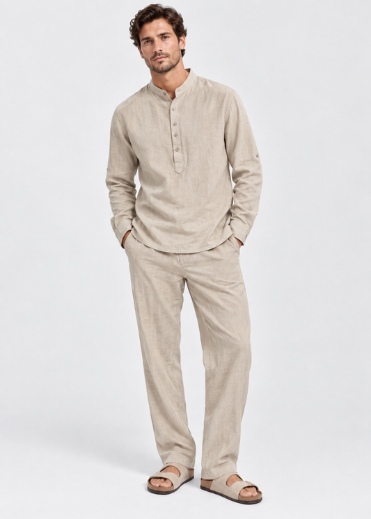 Linen Shirt and Trousers Set | Men | Linen Blend | 2 Piece Co-Ord Outfit | Smart Casual Summer Wear | Steven & Levon