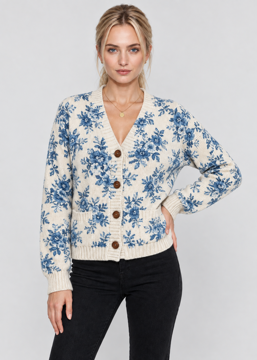 Women's Floral Knit Cardigan | Button Front | Floral | Steven & Levon