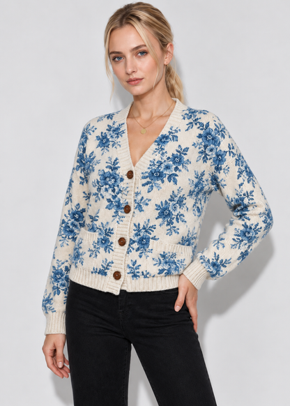 Women's Floral Knit Cardigan | Button Front | Floral | Steven & Levon