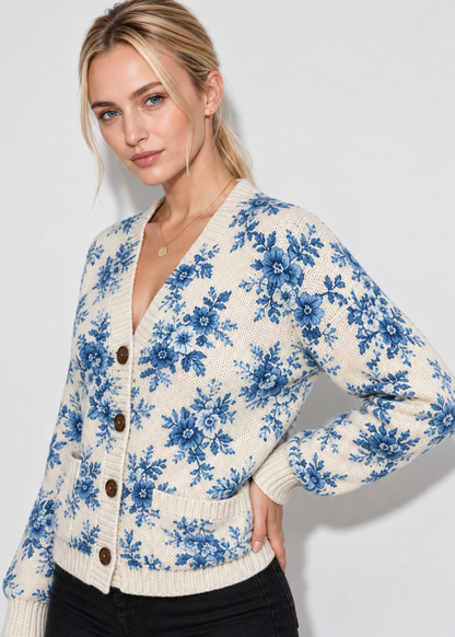 Women's Floral Knit Cardigan | Button Front | Floral | Steven & Levon