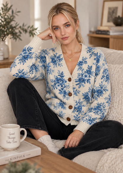 Women's Floral Knit Cardigan | Button Front | Floral | Steven & Levon