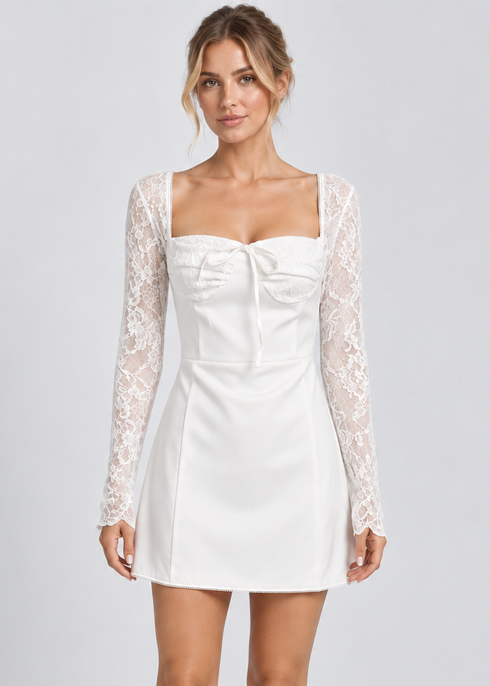 Women's Lace Sleeve Bodycon Mini Dress | Lace Detail | Long Sleeve Mini Dress | Steven & Levon