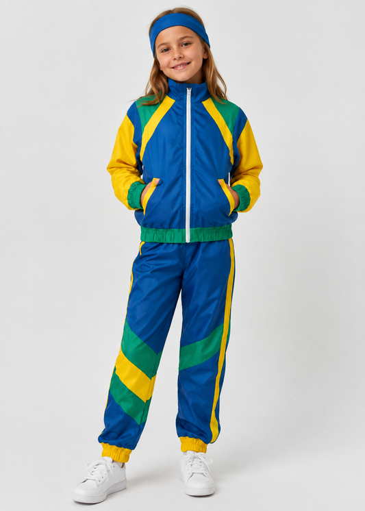 Retro Tracksuit Set | Unisex | Polyester Fiber | 80s Hip Hop Blue & Pink 2-Piece | Steven & Levon