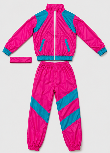 Retro Tracksuit Set | Unisex | Polyester Fiber | 80s Hip Hop Blue & Pink 2-Piece | Steven & Levon