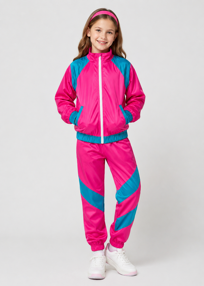 Retro Tracksuit Set | Unisex | Polyester Fiber | 80s Hip Hop Blue & Pink 2-Piece | Steven & Levon