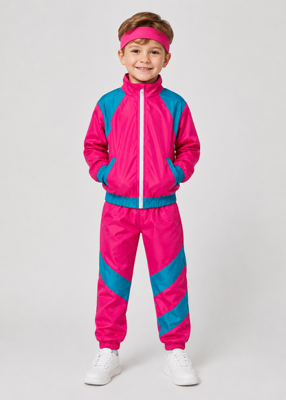Retro Tracksuit Set | Unisex | Polyester Fiber | 80s Hip Hop Blue & Pink 2-Piece | Steven & Levon