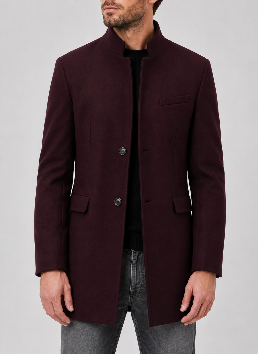 Men's Mandarin Collar Blazer | Tailored Fit | Single Breasted | Smart Casual Jacket | Steven & Levon