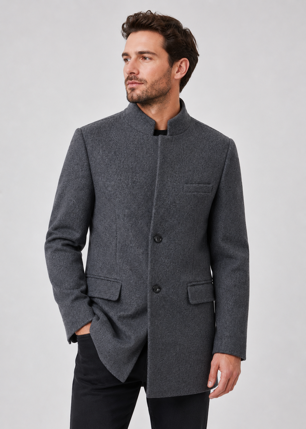 Men's Mandarin Collar Blazer | Tailored Fit | Single Breasted | Smart Casual Jacket | Steven & Levon