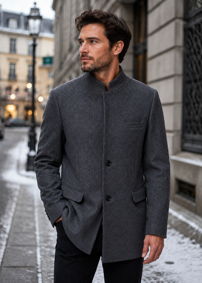 Men's Mandarin Collar Blazer | Tailored Fit | Single Breasted | Smart Casual Jacket | Steven & Levon