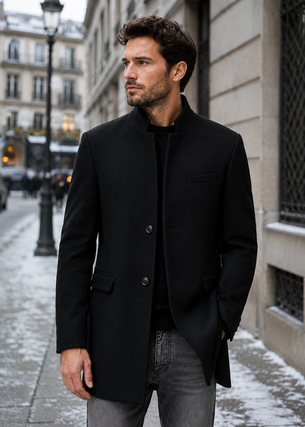 Men's Mandarin Collar Blazer | Tailored Fit | Single Breasted | Smart Casual Jacket | Steven & Levon