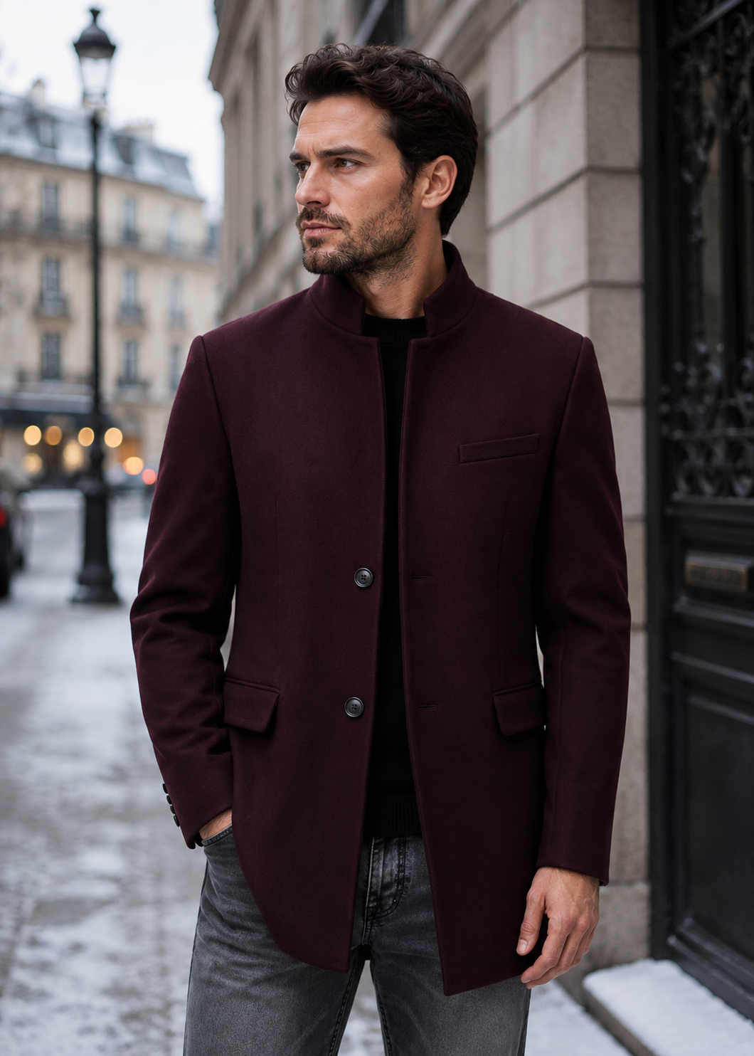 Men's Mandarin Collar Blazer | Tailored Fit | Single Breasted | Smart Casual Jacket | Steven & Levon