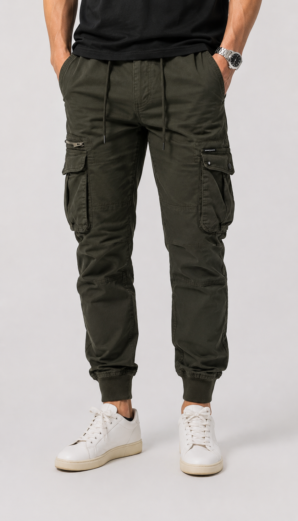 Men’s Drawstring Cargo Joggers | Cuffed Utility Trousers | Relaxed Fit | Casual Streetwear | Steven & Levon