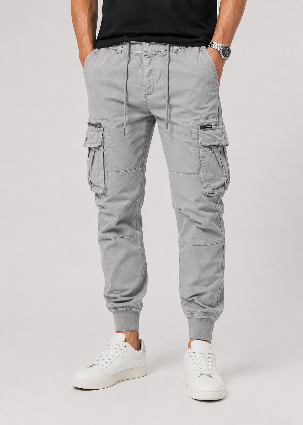 Men’s Drawstring Cargo Joggers | Cuffed Utility Trousers | Relaxed Fit | Casual Streetwear | Steven & Levon