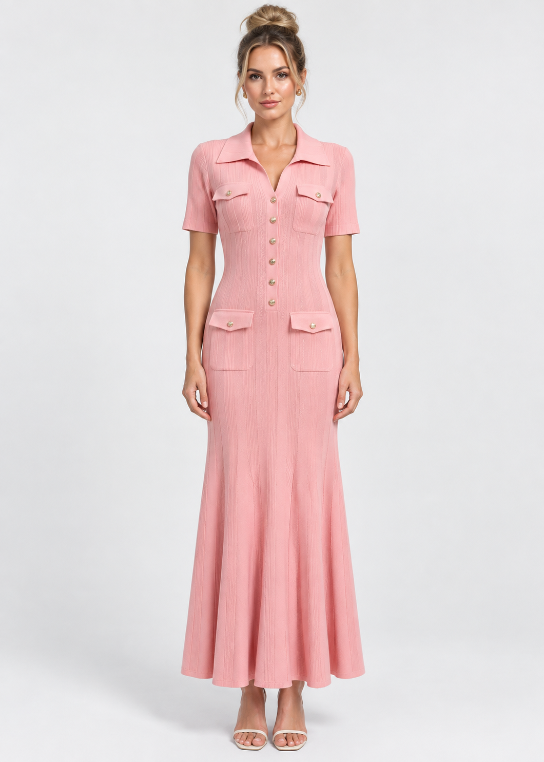 Women's Knit Maxi Dress | Button Front | Short Sleeve | Steven & Levon
