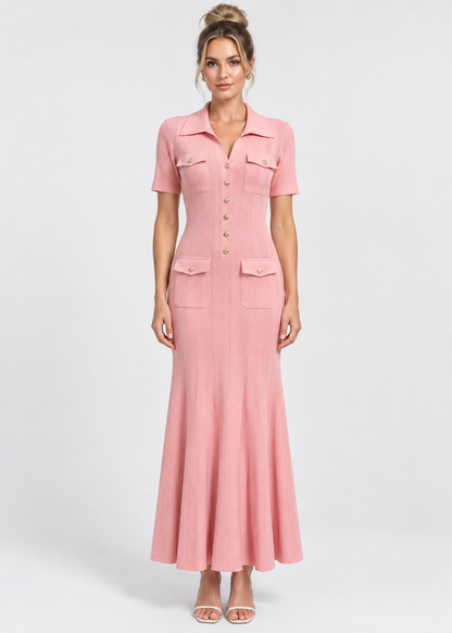 Women's Knit Maxi Dress | Button Front | Short Sleeve | Steven & Levon