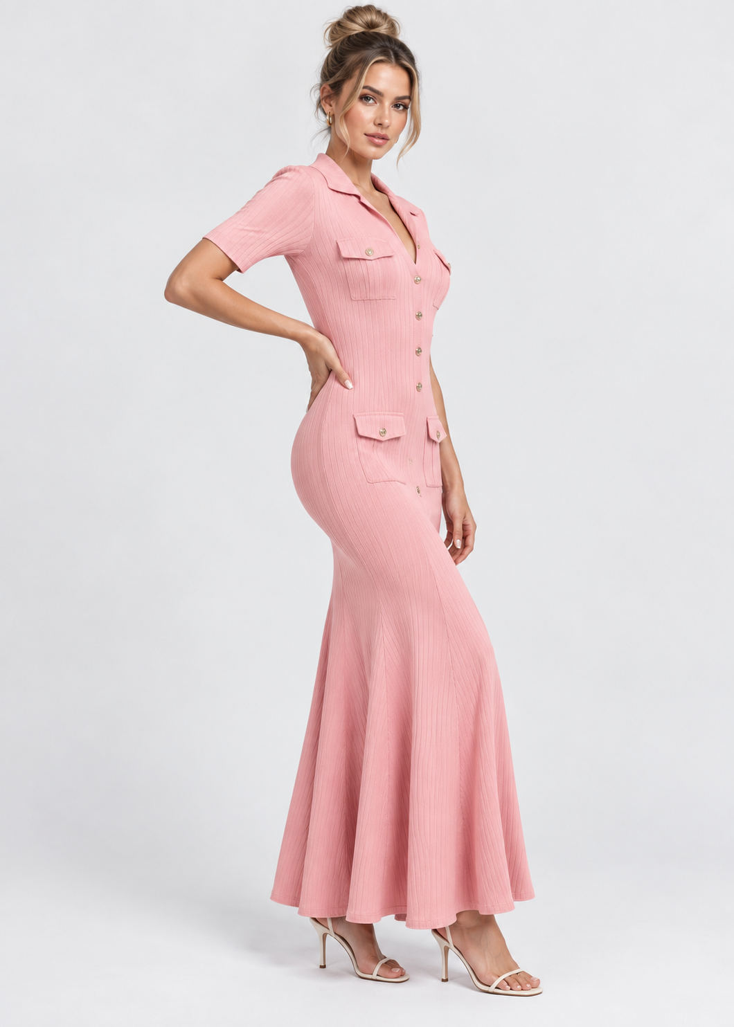 Women's Knit Maxi Dress | Button Front | Short Sleeve | Steven & Levon