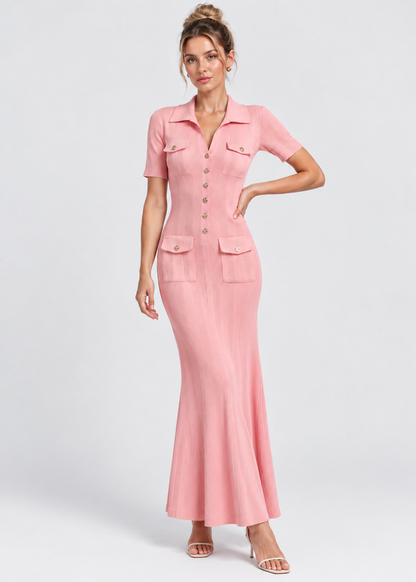 Women's Knit Maxi Dress | Button Front | Short Sleeve | Steven & Levon