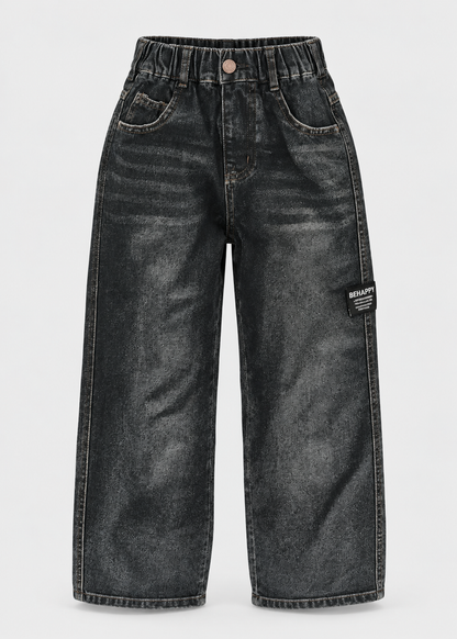 Boys Loose Fit Jeans | Kids | Straight Leg | Letter Patch | Casual Everyday Pants | Steven & Levon