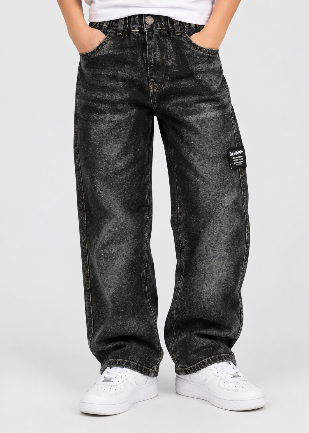 Boys Loose Fit Jeans | Kids | Straight Leg | Letter Patch | Casual Everyday Pants | Steven & Levon