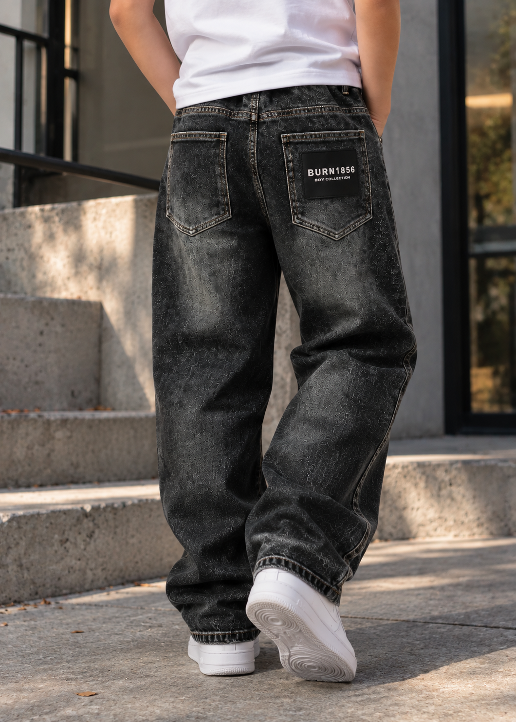 Boys Loose Fit Jeans | Kids | Straight Leg | Letter Patch | Casual Everyday Pants | Steven & Levon