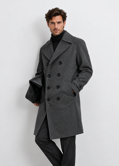 Men's Double-Breasted Overcoat | Notched Collar | Tailored Long Coat | Steven & Levon