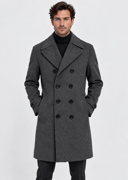 Men's Double-Breasted Overcoat | Notched Collar | Tailored Long Coat | Steven & Levon