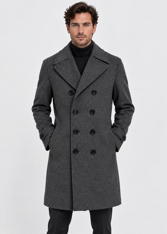 Men's Double-Breasted Overcoat | Notched Collar | Tailored Long Coat | Steven & Levon