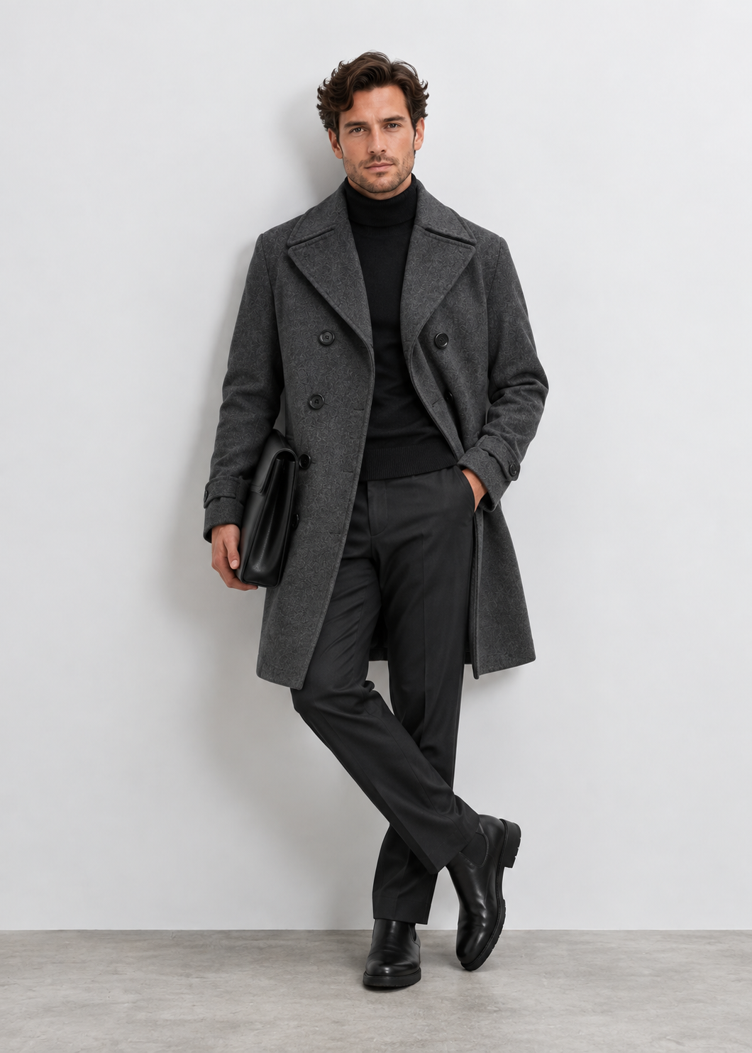 Men's Double-Breasted Overcoat | Notched Collar | Tailored Long Coat | Steven & Levon