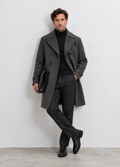 Men's Double-Breasted Overcoat | Notched Collar | Tailored Long Coat | Steven & Levon