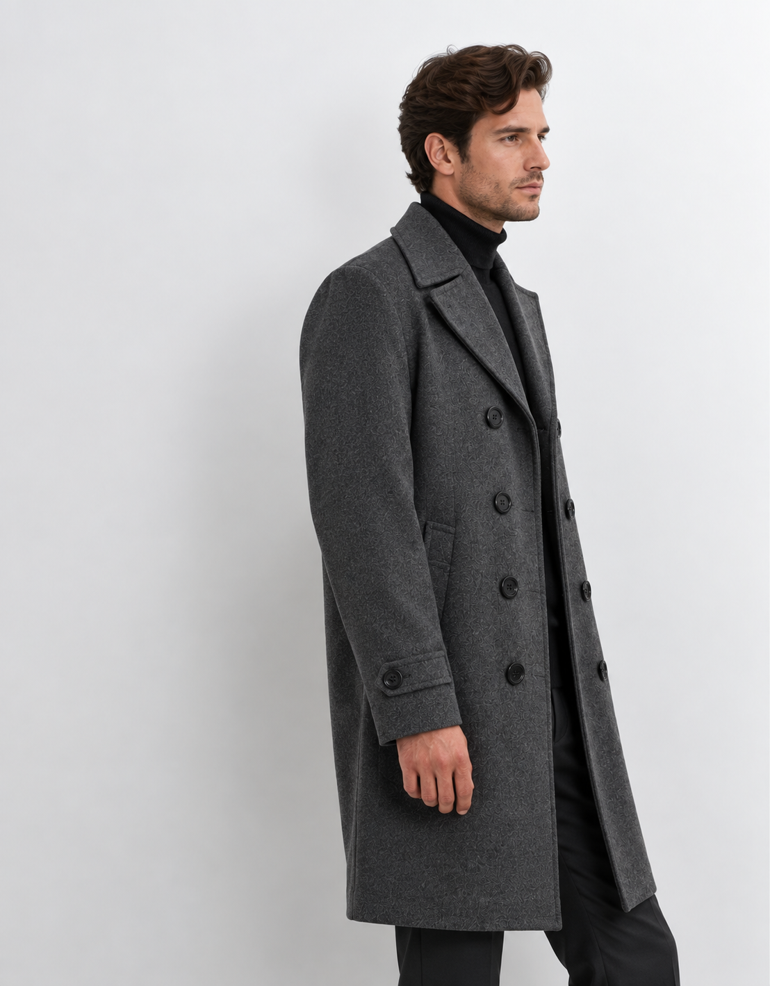 Men's Double-Breasted Overcoat | Notched Collar | Tailored Long Coat | Steven & Levon