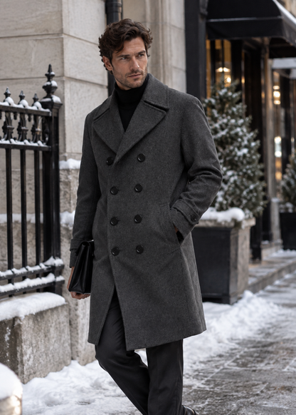 Men's Double-Breasted Overcoat | Notched Collar | Tailored Long Coat | Steven & Levon