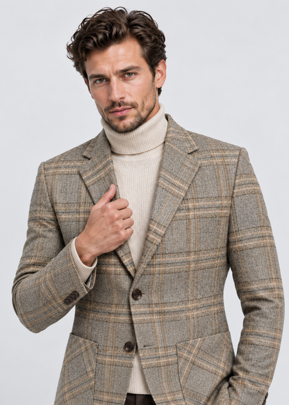 Men's Checked Blazer Jacket | Slim Fit | Single Breasted | Smart Casual | Steven & Levon