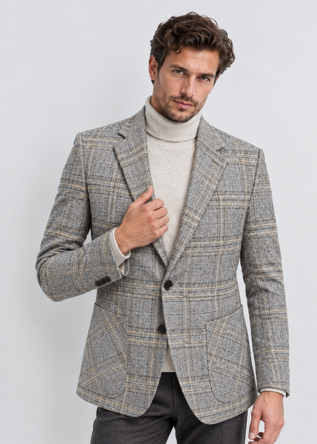 Men's Checked Blazer Jacket | Slim Fit | Single Breasted | Smart Casual | Steven & Levon