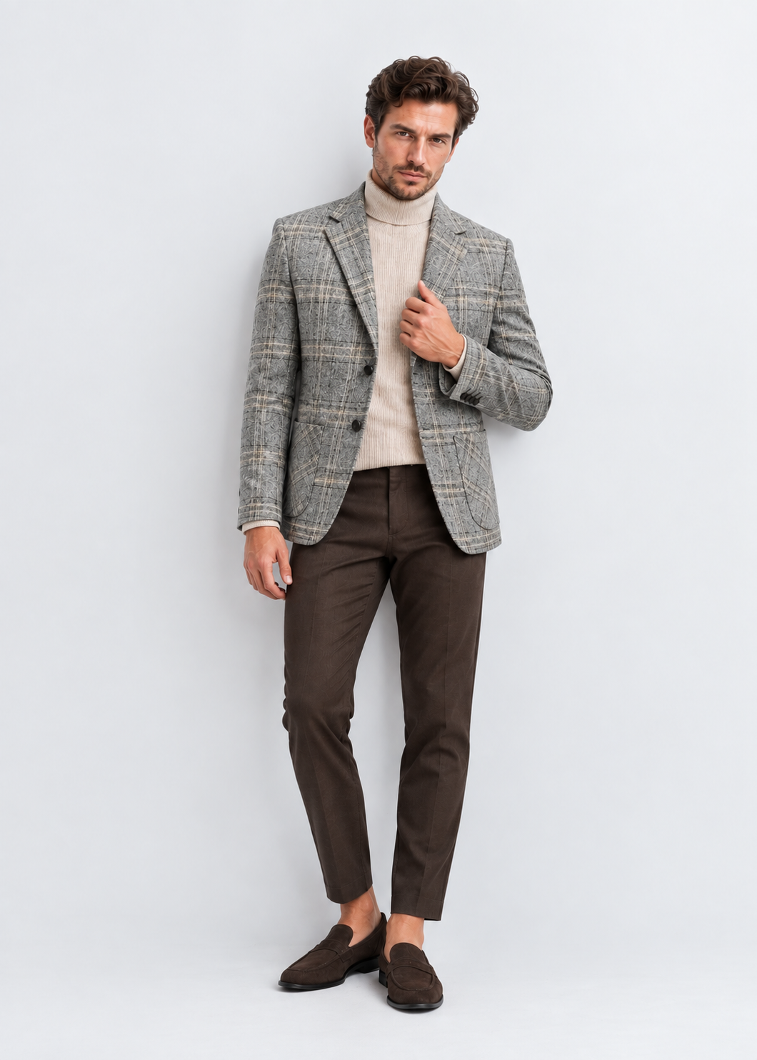 Men's Checked Blazer Jacket | Slim Fit | Single Breasted | Smart Casual | Steven & Levon