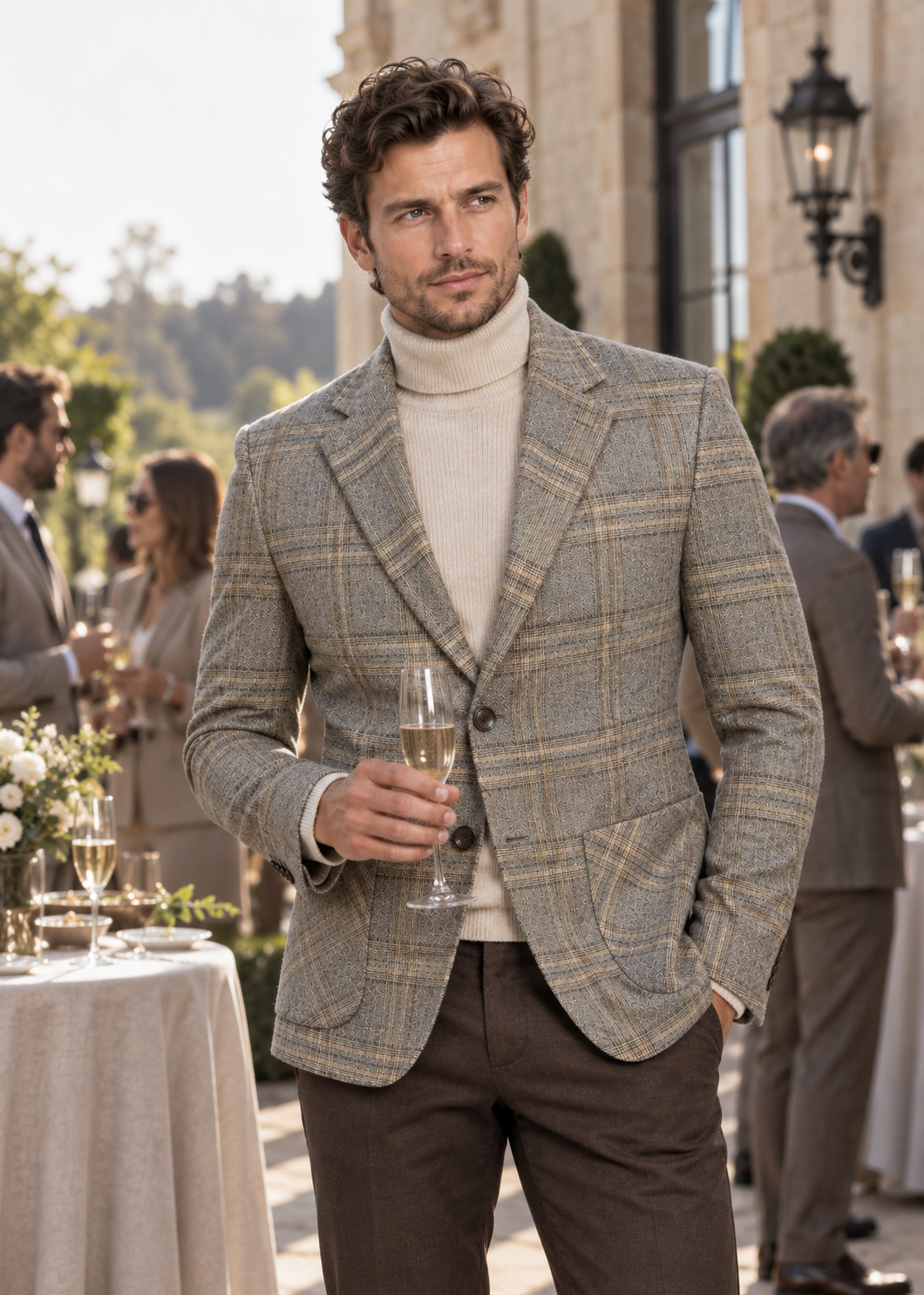 Men's Checked Blazer Jacket | Slim Fit | Single Breasted | Smart Casual | Steven & Levon