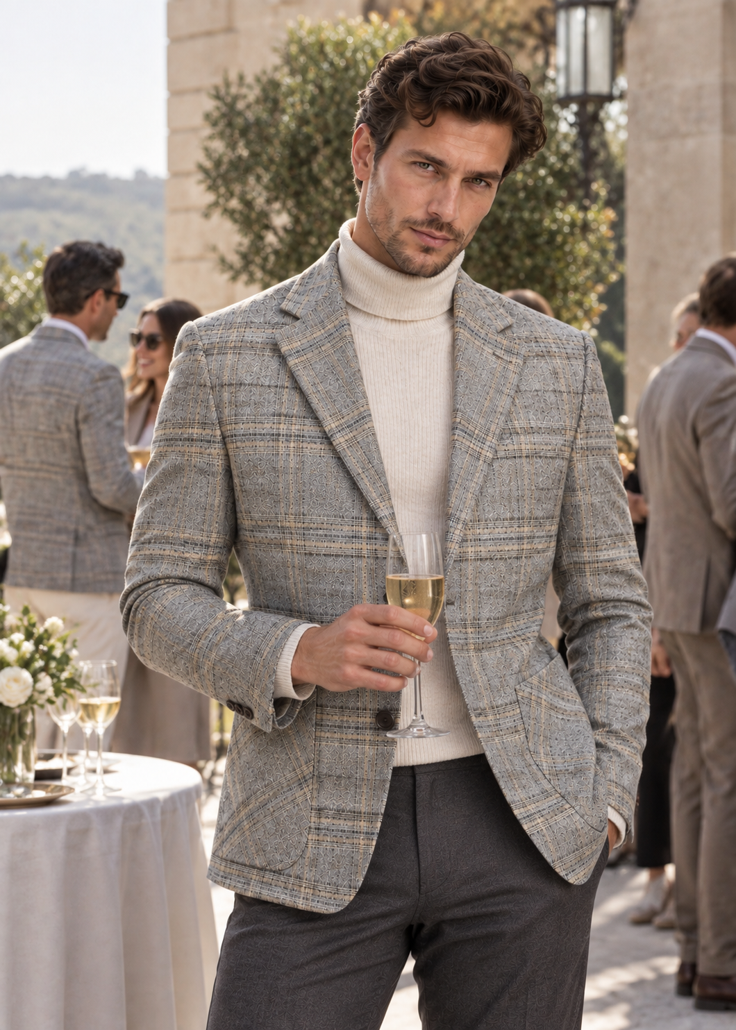 Men's Checked Blazer Jacket | Slim Fit | Single Breasted | Smart Casual | Steven & Levon