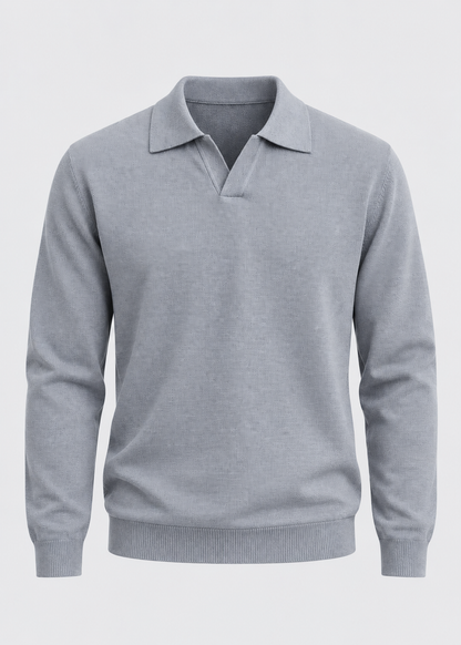 Men's Open Collar Wool Polo | Long Sleeve | Wool Blend | Smart Casual Sweater | Steven & Levon